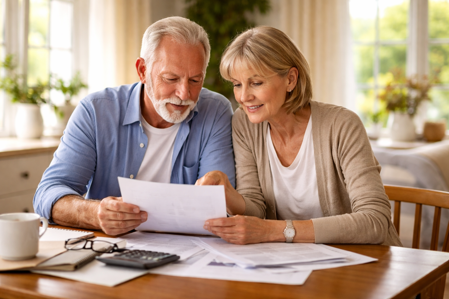 Couple reviewing senior care costs together