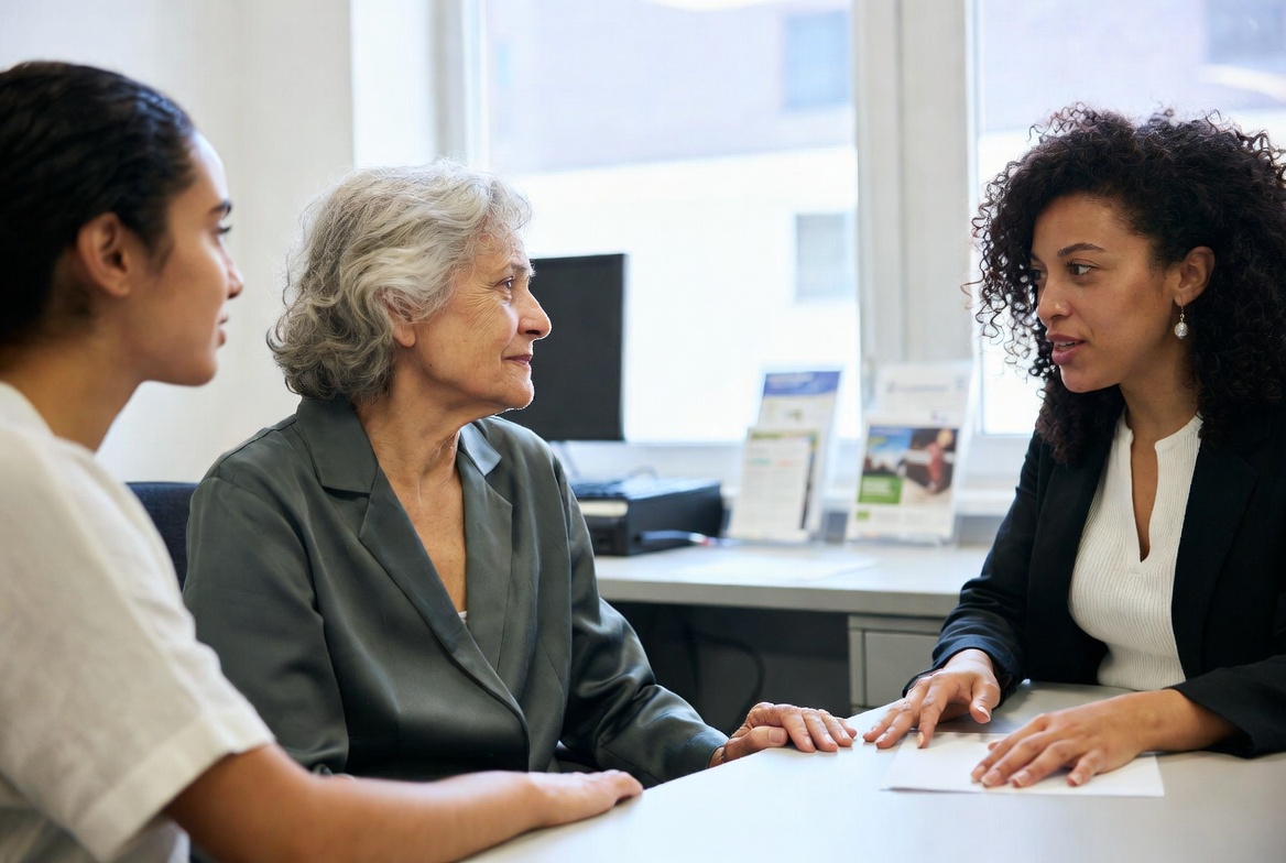 Family reviewing care planning documents together